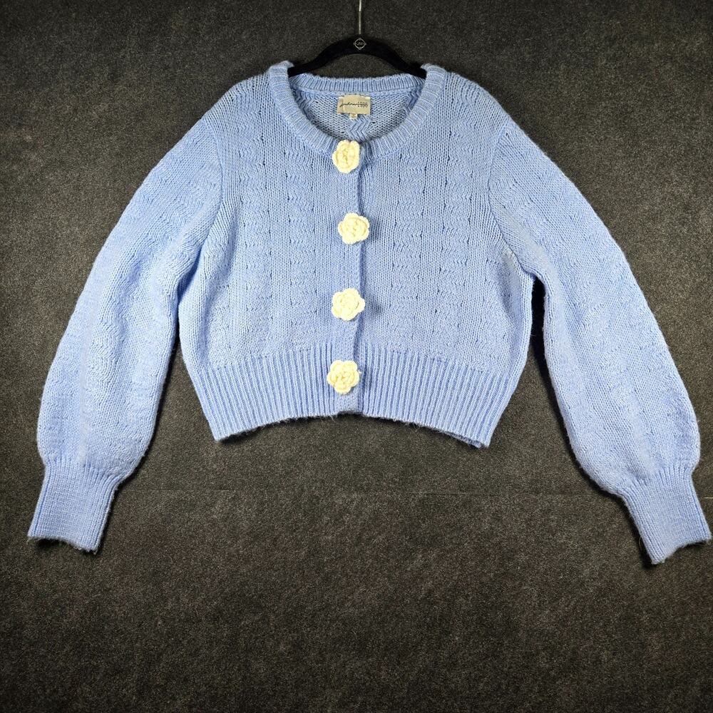 Freshman 1996 Blue Sweater Femme Size XL Crochet Flowers Grannycore Cottagecore